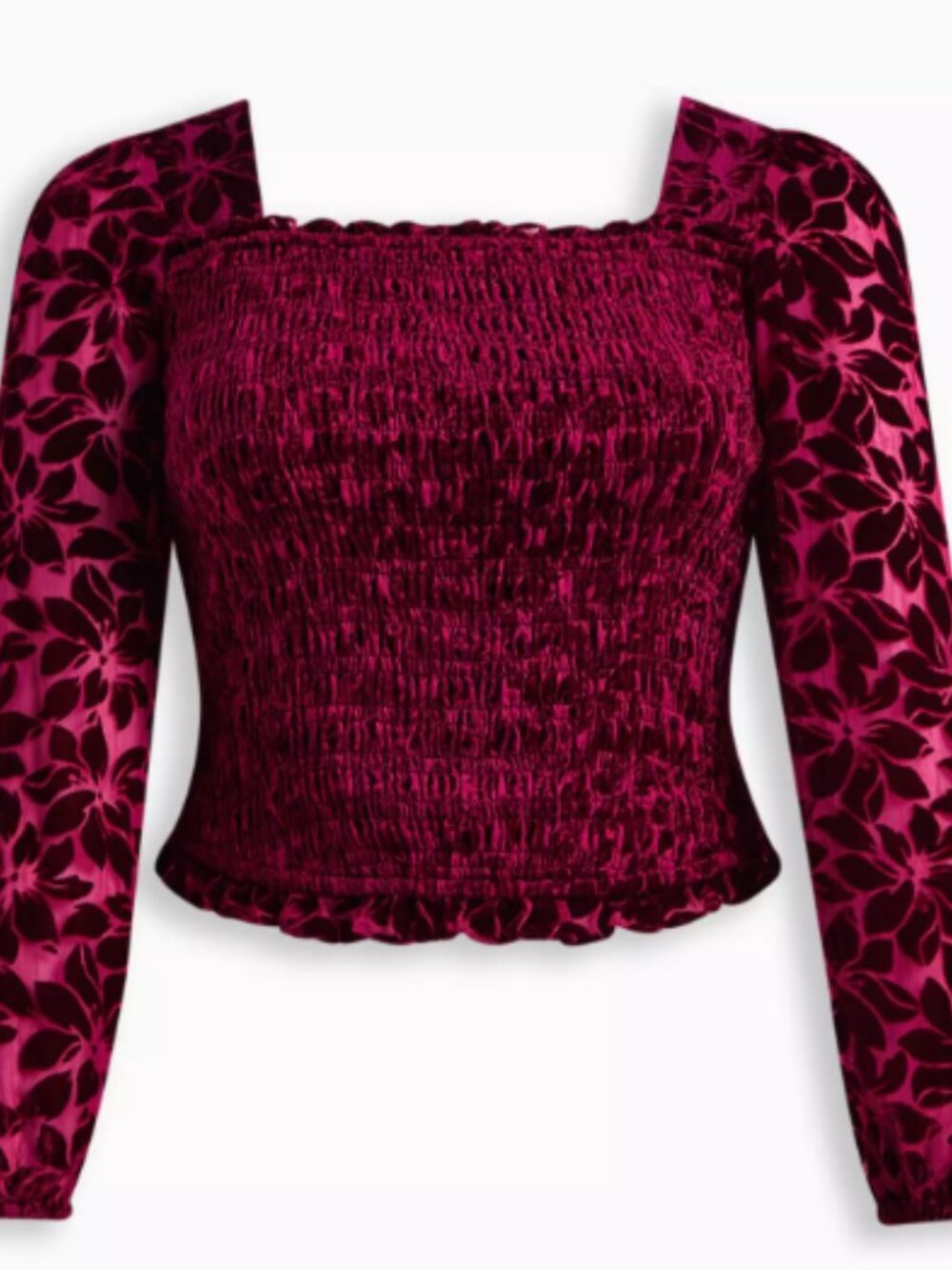 Torrid Velvet Smocked Blouson Sleeve Crop Top Size 1 / 14-16